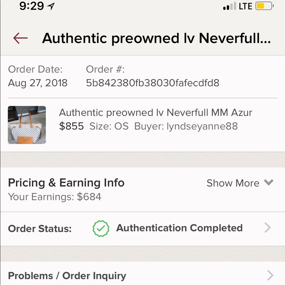 Authentic preowned lv Neverfull mm azur